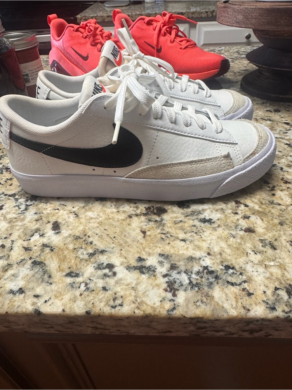 Nike Kids White Low-Top Sneakers with Black Swoosh and Tan Accents